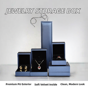 กล่องใส่เครื่องประดับ PU สี่เหลี่ยมเรียบง่าย กล่องใส่แหวน กล่องใส่จี้สร้อยคอ กล่องใส่กำไลข้อมือ กล่องเก็บเครื่องประดับบุผ้ากำมะหยี่ - Product Image 2