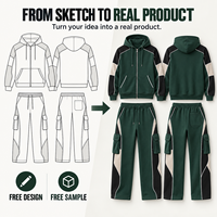Ensemble de survêtement en molleton pour homme, personnalisé, avec sweat à capuche zippé intégral et pantalon cargo à blocs de couleur, 2 pièces, pour tenue décontractée quotidienne