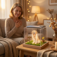 Boîte commémorative numérique holographique moderne en plastique pour animaux de compagnie, pour chats et chiens, avec projection 3D en acrylique, pour condoléances en cas de perte - Vente en gros