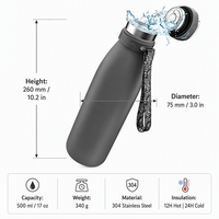 Bouteille de sport isotherme personnalisée OEM avec logo, 500 ml, double paroi, acier inoxydable 304, sans BPA, étanche, pour voyage, chaud/froid 24h