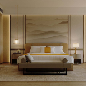 Juego de Dormitorio Comercial Moderno para Hotel de 5 Estrellas, Estructura de Cama de Madera Maciza con Cabecera y Mesita de Noche para Proyectos Hoteleros - Product Image 1