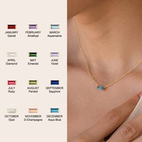 Grande Vente Collier Minimaliste Baguette Carrée Pierre de Naissance en Argent Sterling 925 Plaqué Or avec Zircon, Bijoux Vente en Gros