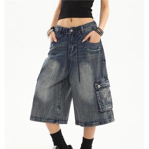 2025 américain rétro lavage Jorts hommes femmes jean en détresse multi-poches Denim <span class=keywords><strong>pantalon</strong></span> Baggy jean Jorts <span class=keywords><strong>Skate</strong></span> Shorts pour femmes - Product Image 1