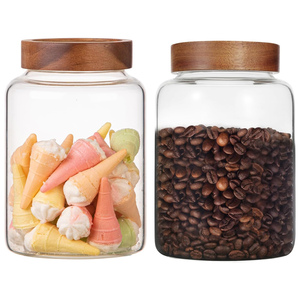 Pot de rangement pour épices en verre borosilicate à large ouverture et grande capacité avec couvercle en bois fileté pour le stockage des aliments - Product Image 4
