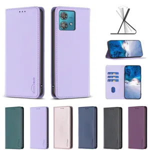 Casing dompet Flip kulit magnetik tahan debu untuk Motorola EDGE 40 NEO Moto G84 G54 G14 dengan sandaran slot kartu