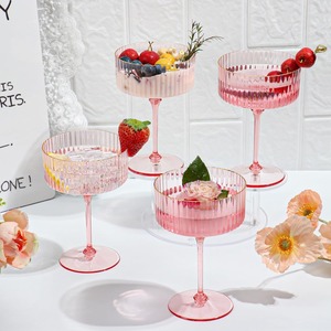 Ribbed Coupe <b>Glasses</b> Pink <b>Plastic</b> Champagne Coupe Cup Detachable Gold Rim Espresso <b>Martini</b> <b>Glass</b> Vintage Margarita Glassware - Product Image 3