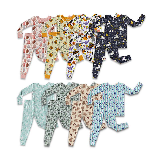 Mia Factory Custom Bamboo Fiber Girls Pajamas Breathable Milk Silk Long Sleeve 2-Piece Sets with Cartoon Pattern for Kids