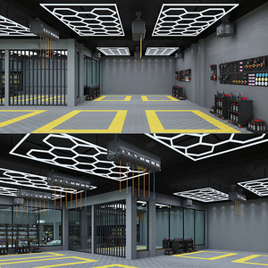 Lampada esagonale a nido d'ape Auto dettaglio luci da lavoro Bar autolavaggio stazione 110v 220v <span class=keywords><strong>Garage</strong></span> soffitto esagonale luce Led - Product Image 4