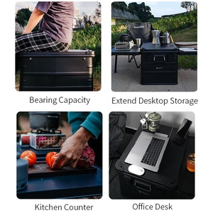 Boîte <span class=keywords><strong>pliable</strong></span> en aluminium portable de 84 L, revêtement noir, pour les voyages en voiture, les sorties en <span class=keywords><strong>camping</strong></span>, l'organisation de la <span class=keywords><strong>vaisselle</strong></span>, la vie hors route - Product Image 6
