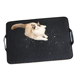 Alfombrilla protectora de doble capa con forma rectangular para mascotas, estera impermeable de EVA para arena de gatos