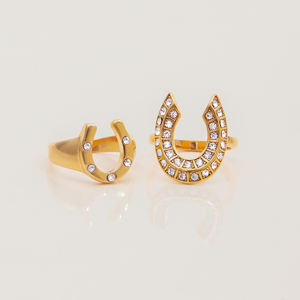 J&D スタッカブル ジルコン プロミスリング 調整可能 U字型リング ゴールドメッキ ステンレススチール キラキラ輝くラインストーンリング トレンドギフト 女性向け - Product Image 6