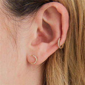 Pendientes ROXI de Media Luna con Diamantes, Plata de Ley S925, 16G, para Perforación de Cartílago - Product Image 3