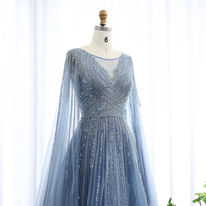 Robes de soirée de luxe grises et vertes arabes grande taille avec manches cape bleues et roses élégantes pour femmes, fête de mariage LSZ005-1 - Product Image 4