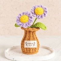Pot de fleurs au crochet violet fait main, décoration de bureau Phalaenopsis pour la maison et le bureau, décoration créative de plantes tissées à la main, cadeau pour amis