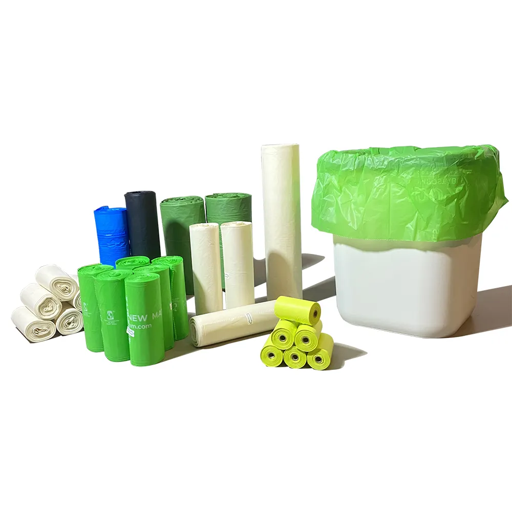 Sacchetti per immondizia 100% biodegradabili per la spazzatura di mais pesanti rotoli di sacchetti per la spazzatura compostabili per uso domestico