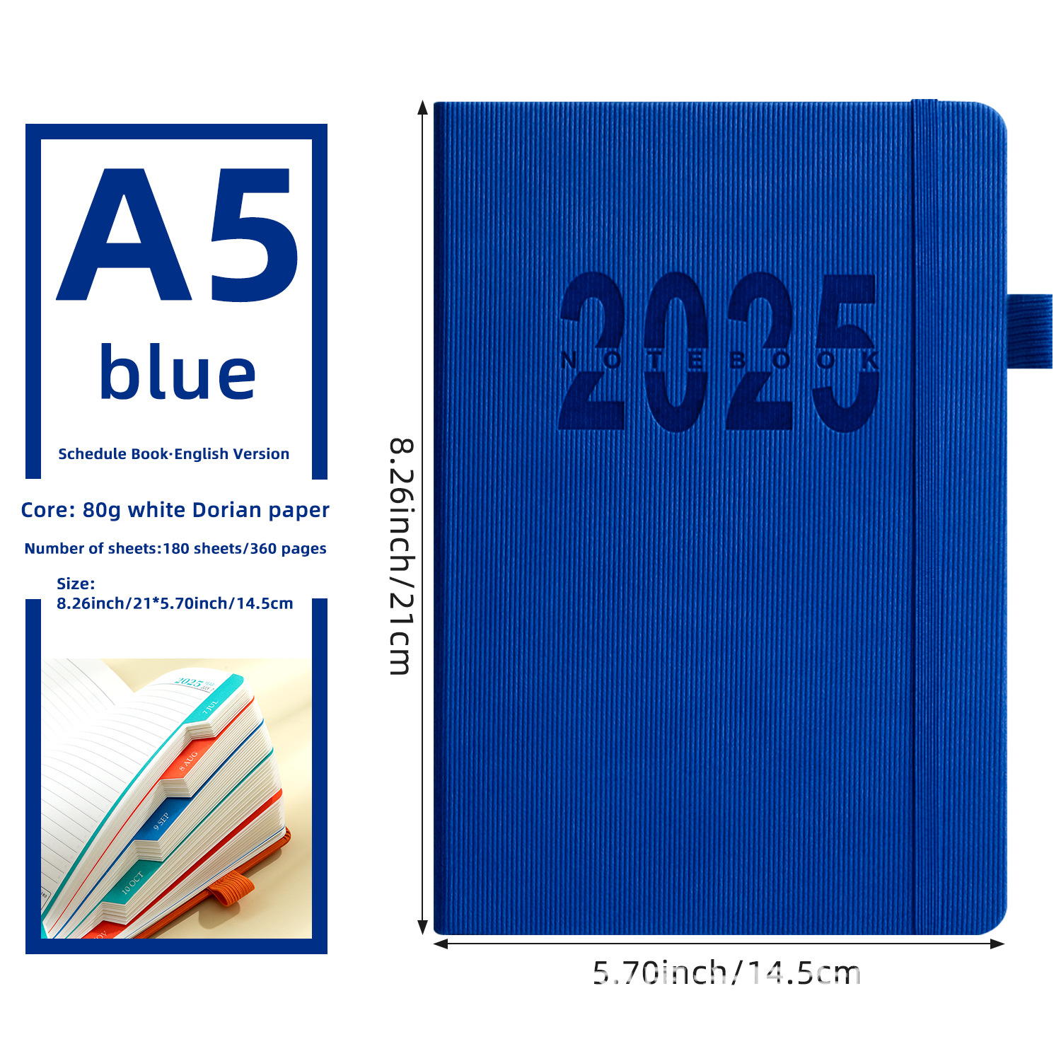 Vertical Strap Schedule Book-A5 Blue (English Inner Page)