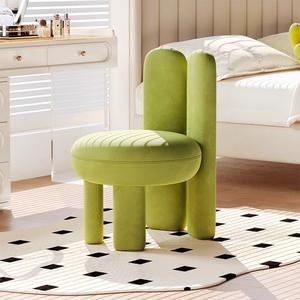 Modern Minimalist Pink Velvet Makeup <b>Chair</b> With Bunny Ear Back Design For <b>Dressing</b> <b>Table</b> Use - Product Image 4