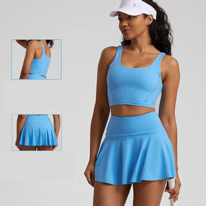 Özel nefes çıplak spor setleri spor sutyen ve 2 in 1 karın kontrol etek setleri Golf tenis Badminton takım ile cep - Product Image 1