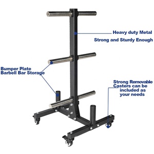Black Steel <strong>Barbell</strong> Weight Bumper Plate Holder Rack Tree <strong>Barbell</strong> Bar Storage Rack with <strong>Handle</strong> Wheels - Product Image 4