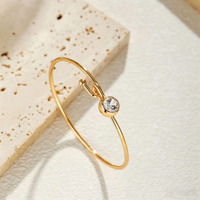 Bracelet jonc fin en cuivre plaqué or 18 carats, zircon ovale géométrique, bracelet ouvert minimaliste, bijoux quotidiens pour femmes