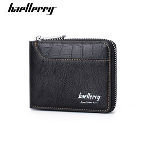 กระเป๋าสตางค์แบบสั้นสำหรับผู้ชายแบรนด์ Baellerry หนังสีดำ ซิปอเนกประสงค์ ใช้ได้ทุกวัน - Product Image 1