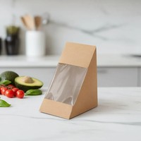 Boîte à sandwich en kraft écologique avec fenêtre pour pâtisserie, gâteau au fromage, tiramisu, gâteau au chocolat, conteneur alimentaire jetable