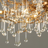 Hitecdad lampes décor à la maison luxe salon chambre Villa hall lustre en laiton branche d'arbre montage en cristal or suspension