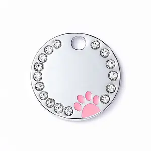Etiqueta de identificación antipérdida para perro, accesorio personalizado de aleación de zinc, con diamantes redondos