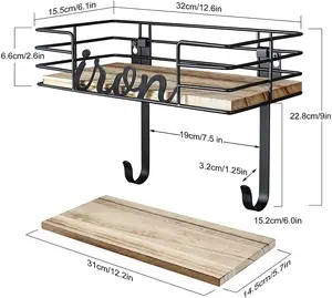 Soporte de hierro y tabla de planchar con Base de madera, colgador de tabla de planchar, organización del hogar