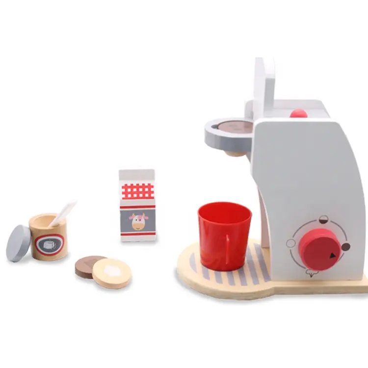 Wholesale Wooden kitchen toys White Coffee Maker with milk play set wooden coffee maker toy WCF003