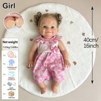 16 Zoll realistische Ganzkörper-Silikon-Reborn-Babypuppe mit blonden lockigen Haaren, Mädchen, für Sammler, Geschenk, Fotografie-Requisite