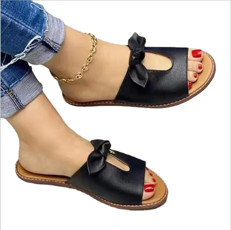 2022 Women Plus Size Sandals New Designs Ladies Flats Bow Sandals Wholesale Slipper Flip Flops Slipper For Fish Mouth Slippers