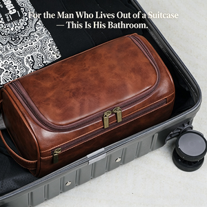 Beauty Case da Viaggio in Pelle PU Premium Incisionabile, Regalo per Uomo, Organizer da Viaggio Appendibile, Kit da Toilette Maschile - Product Image 6