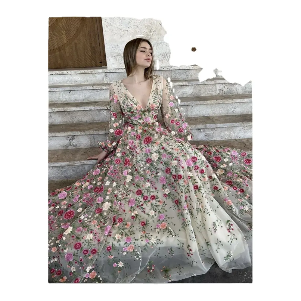 Luxury dress African French Bridal Wedding Dress 2023 Austria tulle flowers lace embroidery lace Senegal women clothing