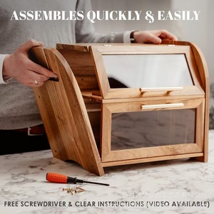 Cross-border wooden bread box kitchen countertop wooden bread storage <b>container</b> with transparent window wooden bread box - Product Image 2