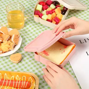 Boîte à lunch portable en fibre de bambou en forme de toast avec couvercle, boîte à sandwich pour pain grillé, boîte à bento grande capacité pour cuisine, pique-nique en plein air - Product Image 3