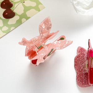 New Arriving <b>Sweet</b> Cherry Plastic Acrylic Hair Claw 7.5CM Fruit Shape Hair Clip Children Women Fashion Hair Accessories - Product Image 3