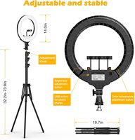 Éclairage ring light led blanc avec trépied, accessoire de maquillage, intensité variable, 14 pouces, pour selfie, appareil photo, beauté