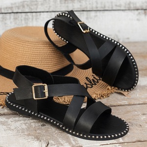 Sandales plates à brides croisées pour femmes, avec boucle réglable à la cheville, chaussures décontractées d'été pour la plage - Product Image 2
