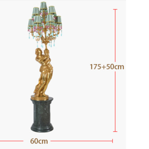 Lampadaire en cuivre à base de marbre vert sculpté à la main ange binaural lampadaire décoratif de palais statue de coulée de cire perdue - Product Image 4