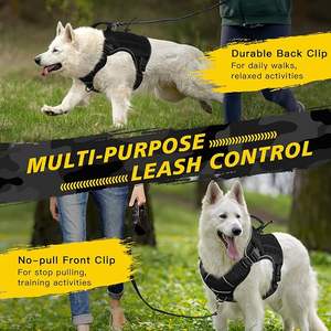 Tali kekang anjing taktis hitam dapat diatur untuk keturunan besar tali nilon tugas berat dengan garis reflektif dan pegangan - Product Image 3