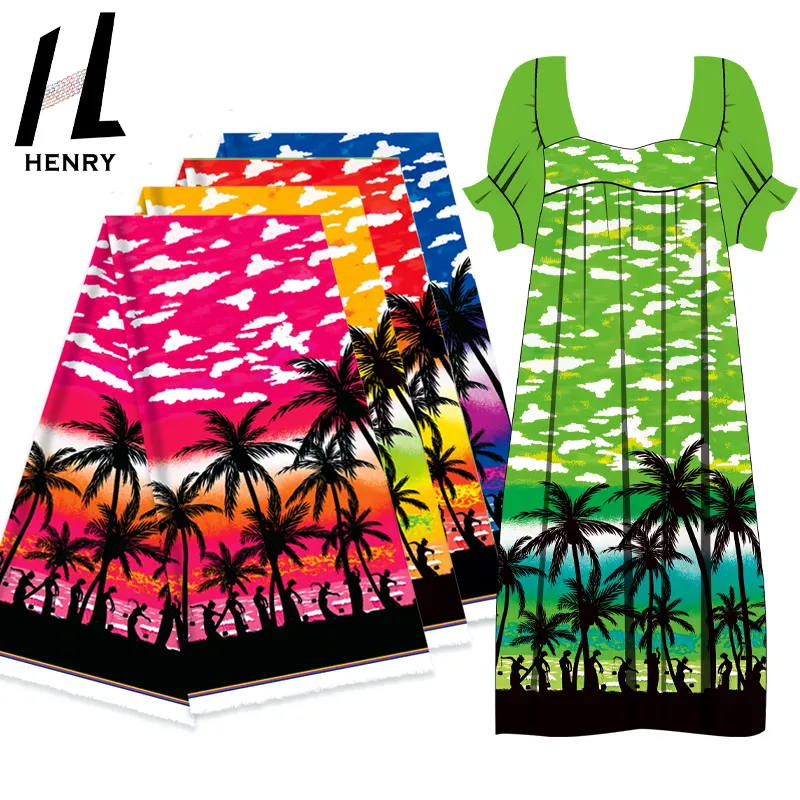 Henry Lot Stock Multi Couleur Tie Dye Femmes Tropical Cocotier Imprimer Robe Tissu Par La Cour