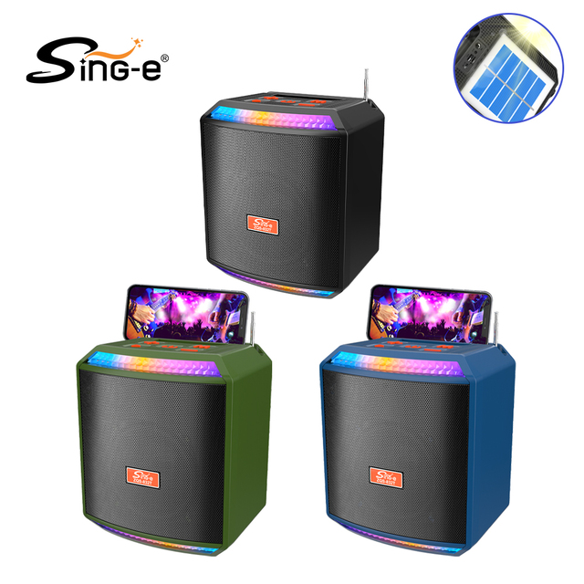SING-E Outdoor Fashion Solar Charging BT Speaker Bass Music Box Player with Phone Stand / FM Radio Function Supports Memory Card