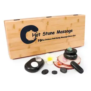 Mt 60 Pcs Fábrica personalizada Basalto negro Piedra de masaje caliente Kit de piedra de roca natural Masaje facial Piedra caliente para terapia de spa de belleza
