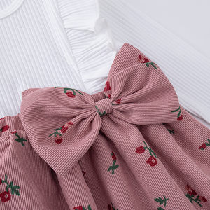 Vestito Floreale a Maniche Lunghe al Ginocchio per Bambine con Fiocco e <span class=keywords><strong>Volant</strong></span>, Morbido ed Elastico, Abbigliamento Casual per Bambini ODM - Product Image 4