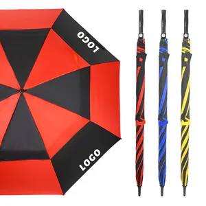 مظلة سوداء بالجملة مظلة جولف مقاومة للرياح مظلة ترويجية للعمل بطبعة شعار مخصص للسفر الخارجي