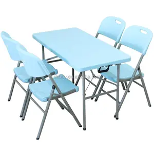 批发彩色HDPE折叠桌耐用便携式可折叠塑料长方形户外野餐派对桌椅