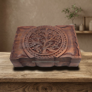 Traditional Style Eco-friendly Sheesham Wood Trinket Jewelry Storage <b>Wooden</b> <b>Box</b> Through-Carved Tree Design for Holiday - Product Image 3
