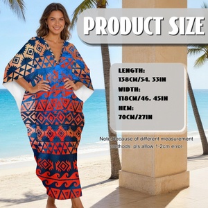Abito da Spiaggia OEM per Donna con Stampa Geometrica, Scollo a V, Maniche Larghe, Orlo Asimmetrico con Spacco, Outfit Casual per Vacanze - Product Image 6