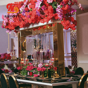 Miroir en métal de luxe lisse en acier inoxydable blanc/noir/or Rectangle taille personnalisée support de fleurs centre de table décor de mariage - Product Image 2